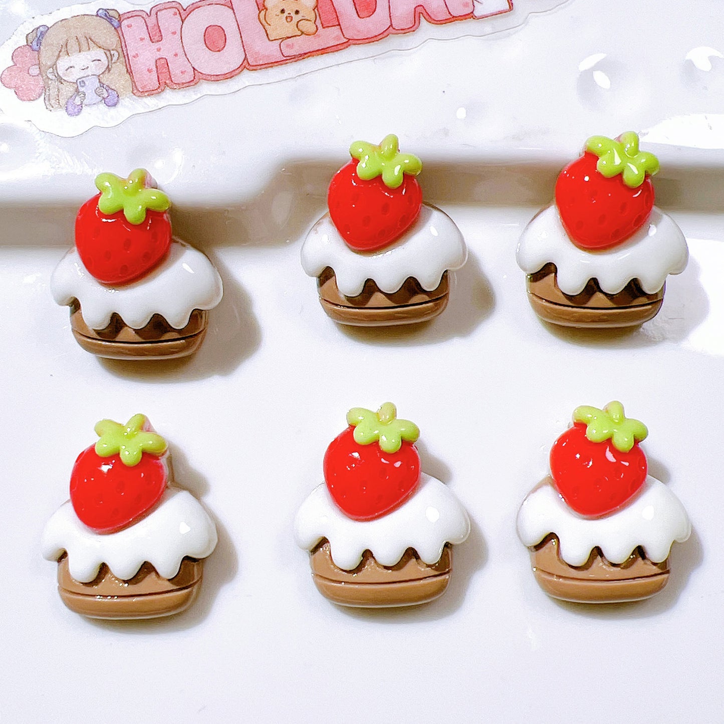 (5pic for 1bag)Cutie strawberry cake diy resin charms (pack offline)