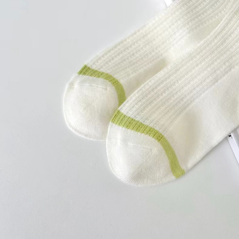 Cotton Crew Socks for Women | Preppy Pastel Embroidered Mid Calf