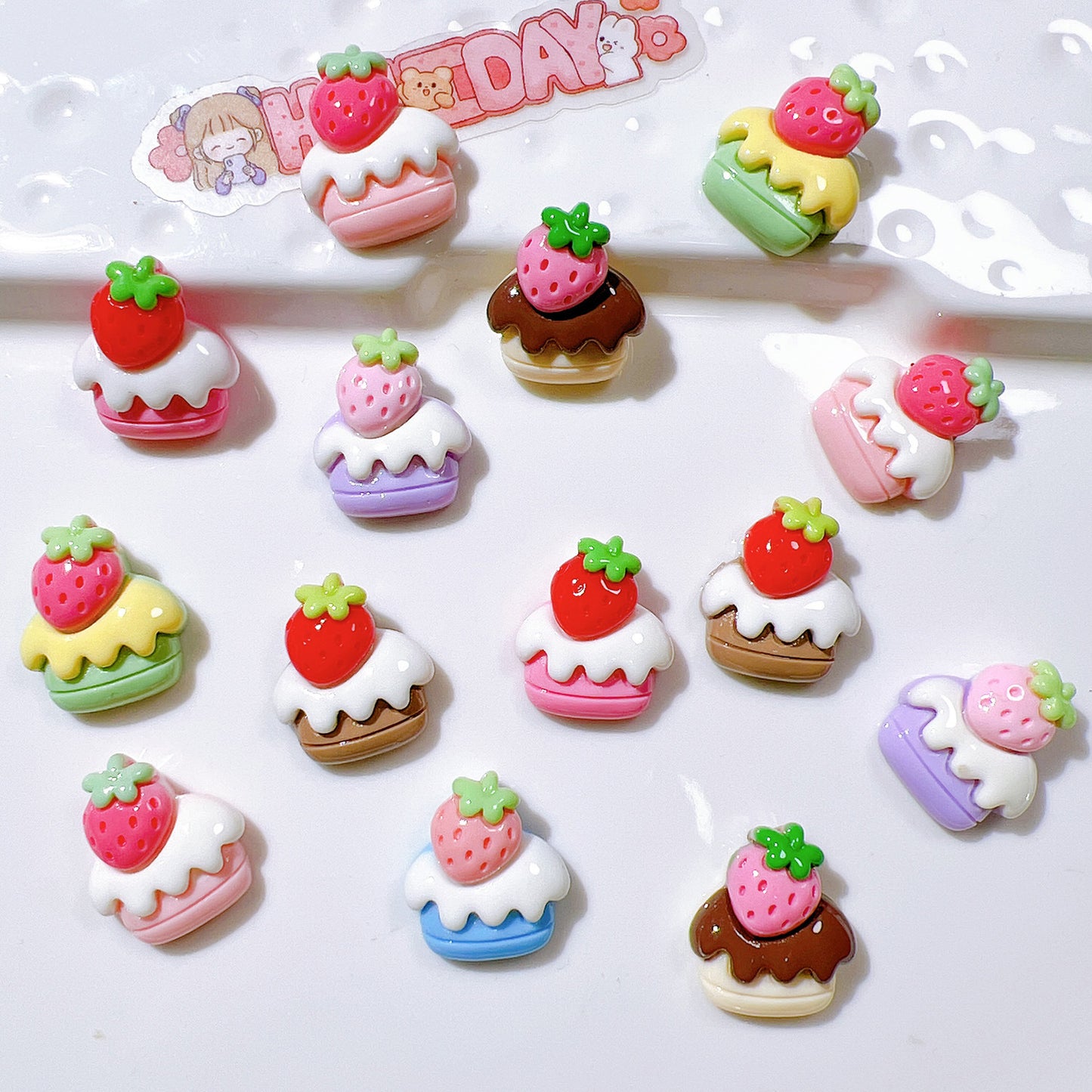 (5pic for 1bag)Cutie strawberry cake diy resin charms (pack offline)