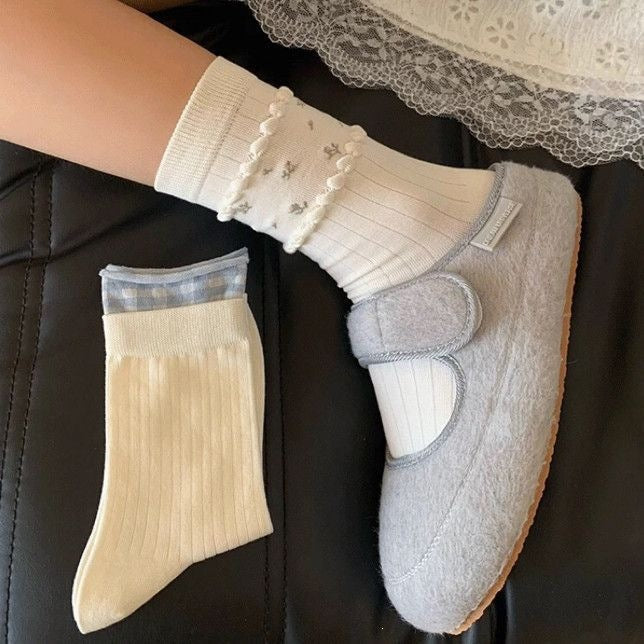Cute Floral Crew Socks for Women | Soft Cotton Mid Calf Socks