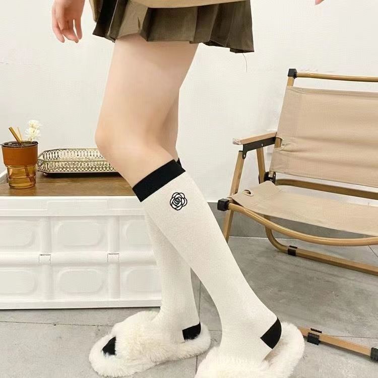 Embroidered Camellia Knee High Socks for Women | Chic JK Style