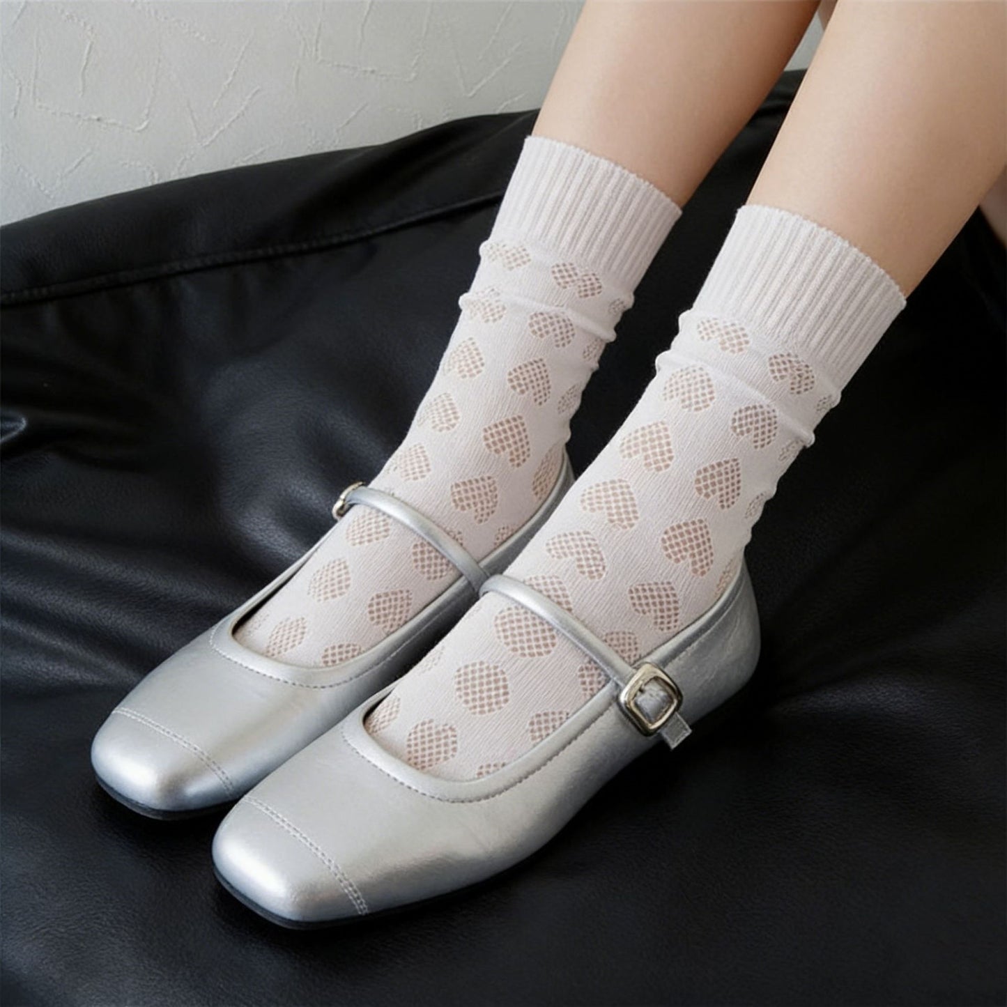 Heart Cutout Crew Socks | Breathable Mesh Summer Socks for Women