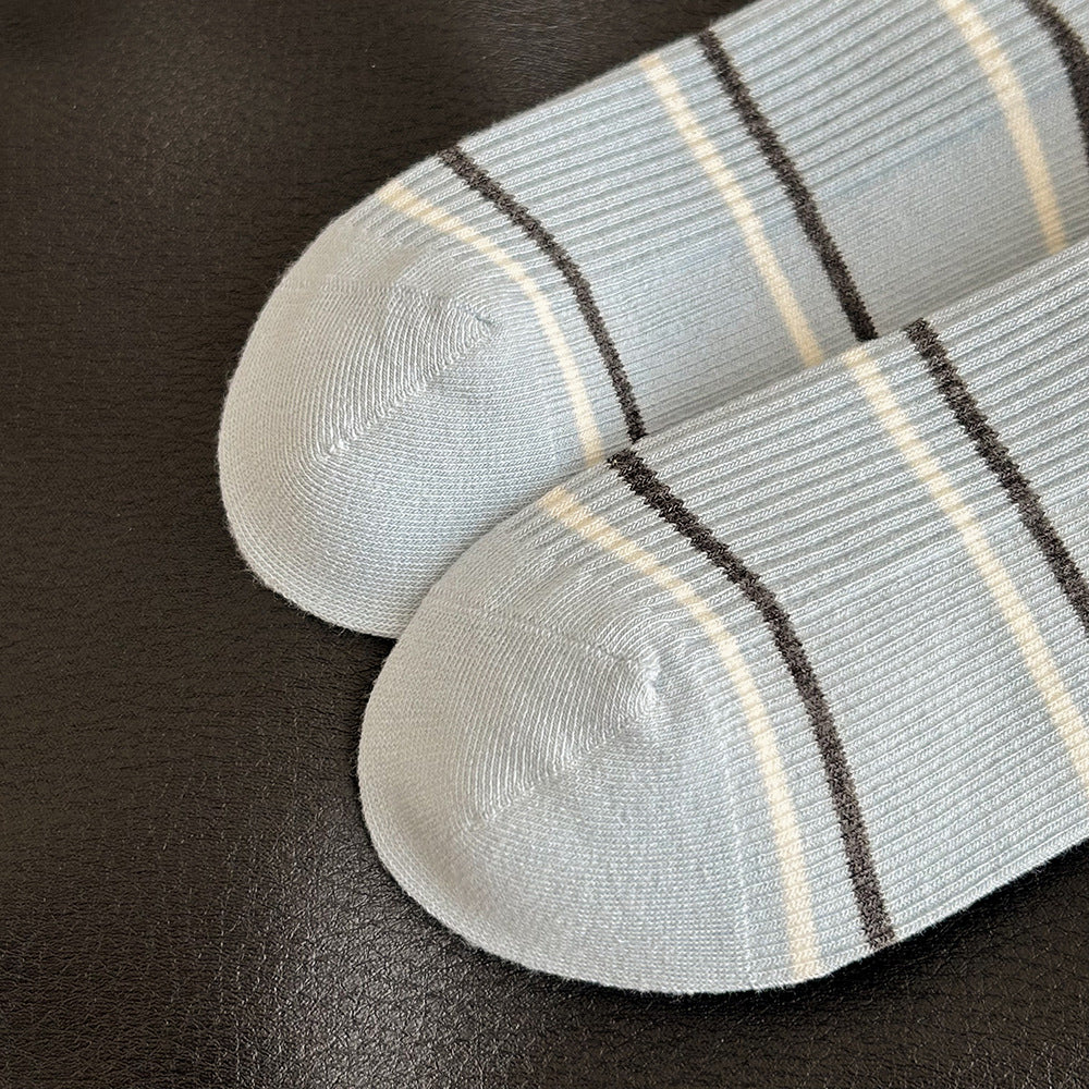 Women's Striped Cotton Crew Socks | Trendy Mid-Calf Socks