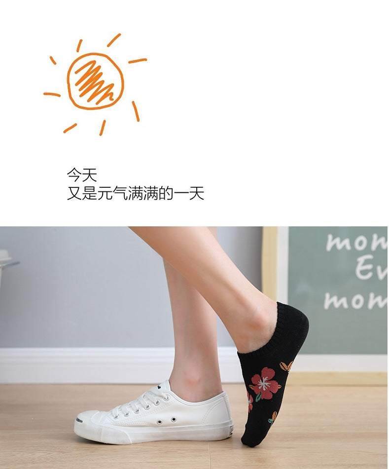 Floral No-Show Socks for Women | Soft Cotton Low Cut Socks