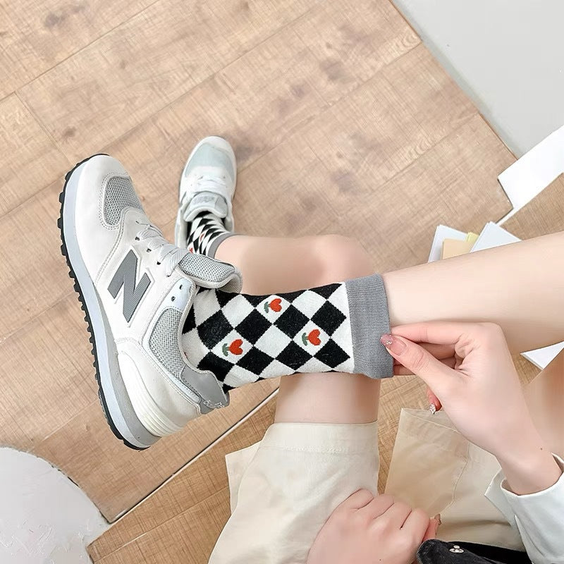 Cute Patterned Crew Socks for Women | Soft Cotton Casual Socks
