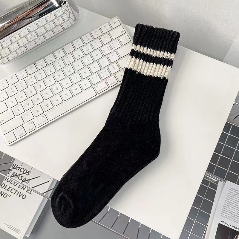 Striped Cotton Crew Socks | Casual Athletic Women's Mid Calf Socks