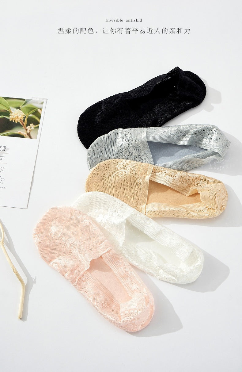 Lace No-Show Socks for Women | Non Slip Invisible Summer Socks