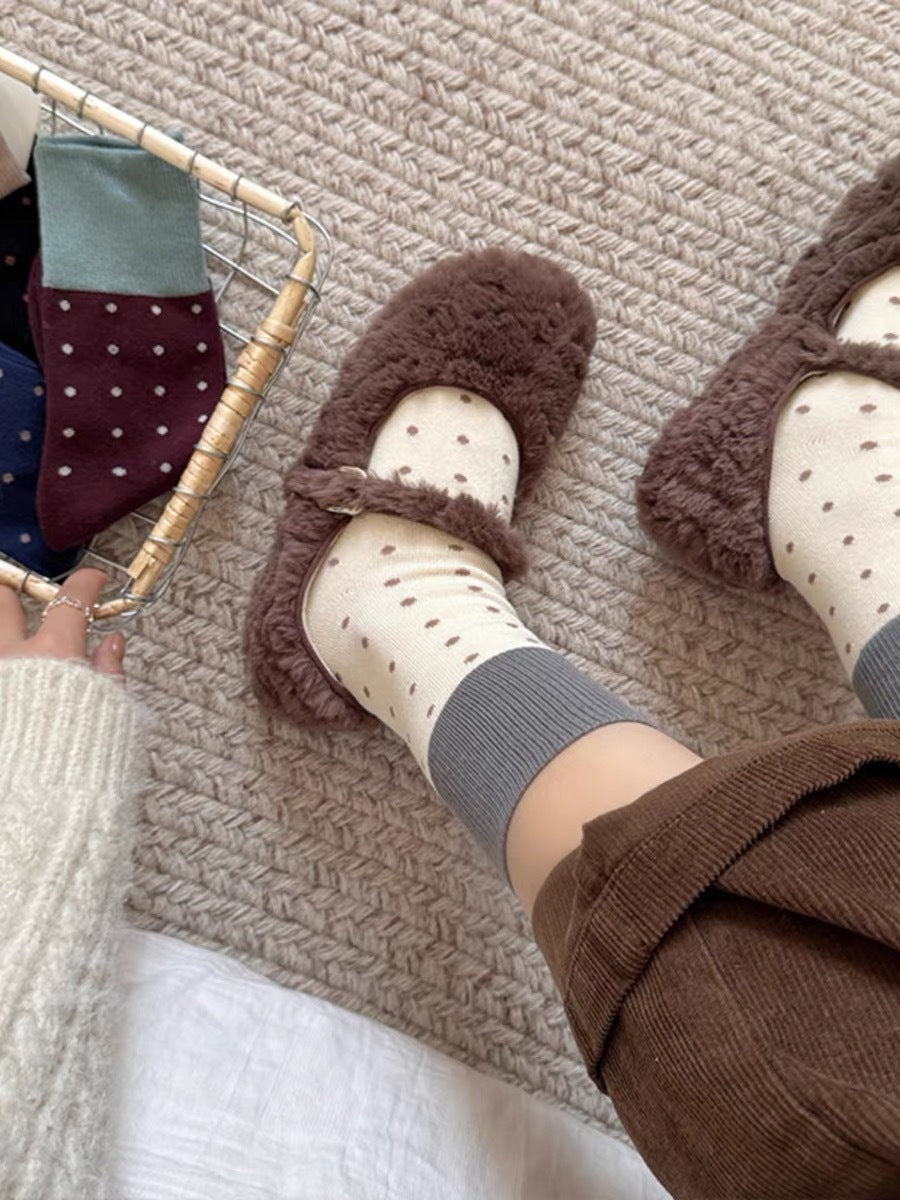 Retro Polka Dot Colorblock Crew Socks for Women