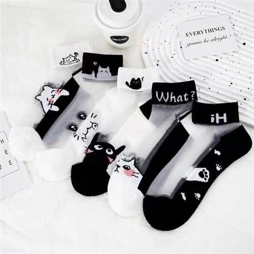 Cute Cartoon Cat Sheer Ankle Socks | Summer Women's Casual Socks