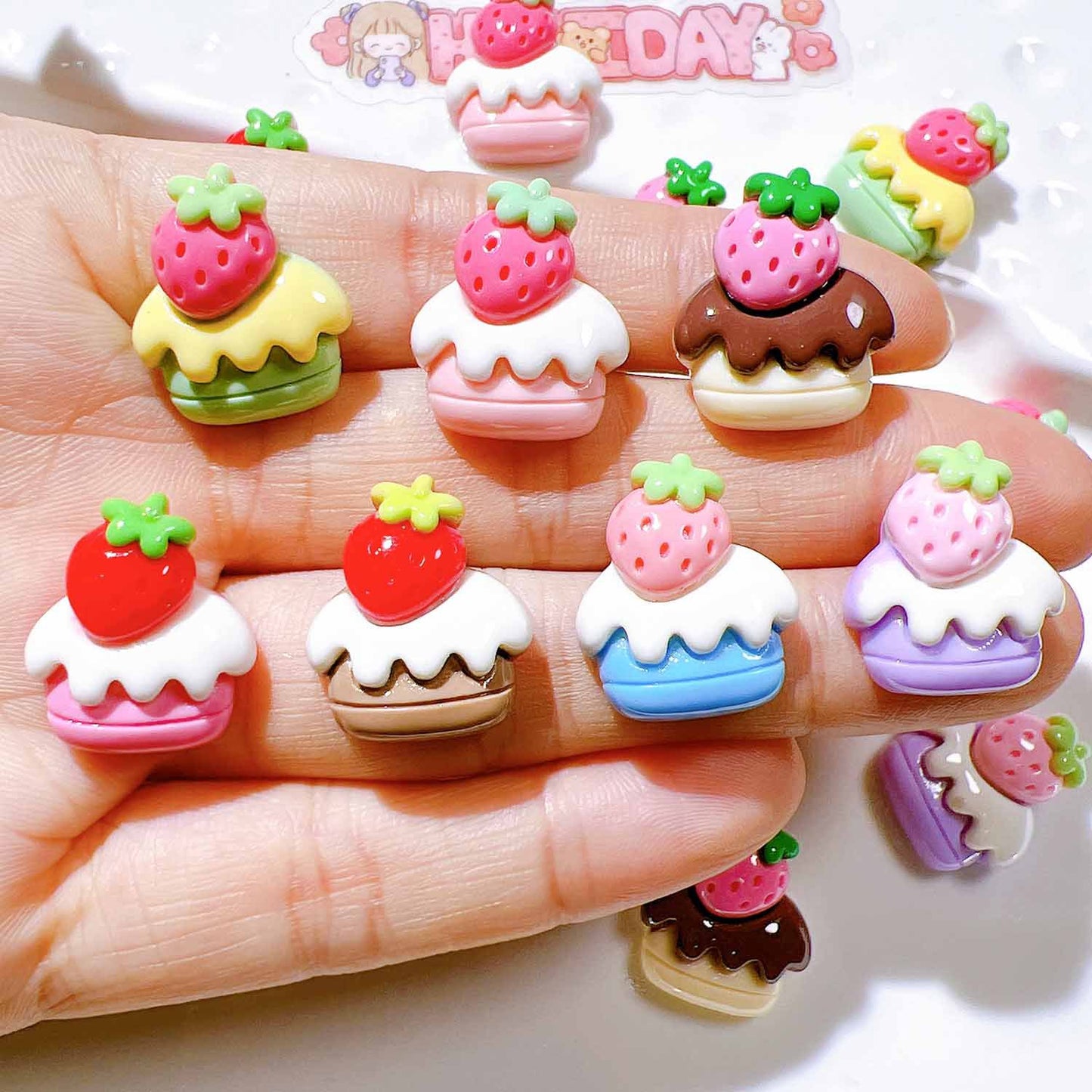 (5pic for 1bag)Cutie strawberry cake diy resin charms (pack offline)