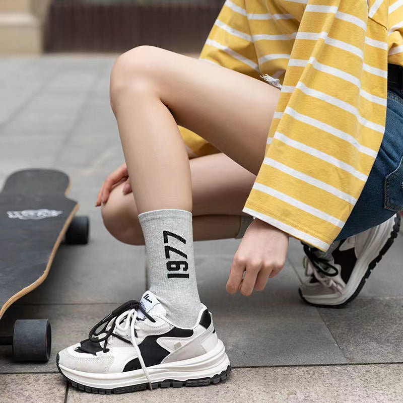 1977 Printed Cotton Crew Socks | Street Style Women Socks
