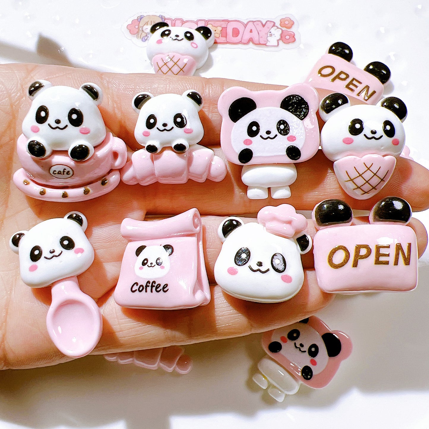 (5pic for1bag)Cutie diy charms resin patches handmade materials cream glue phone case diy kids hair accessories accessories pink bread bear