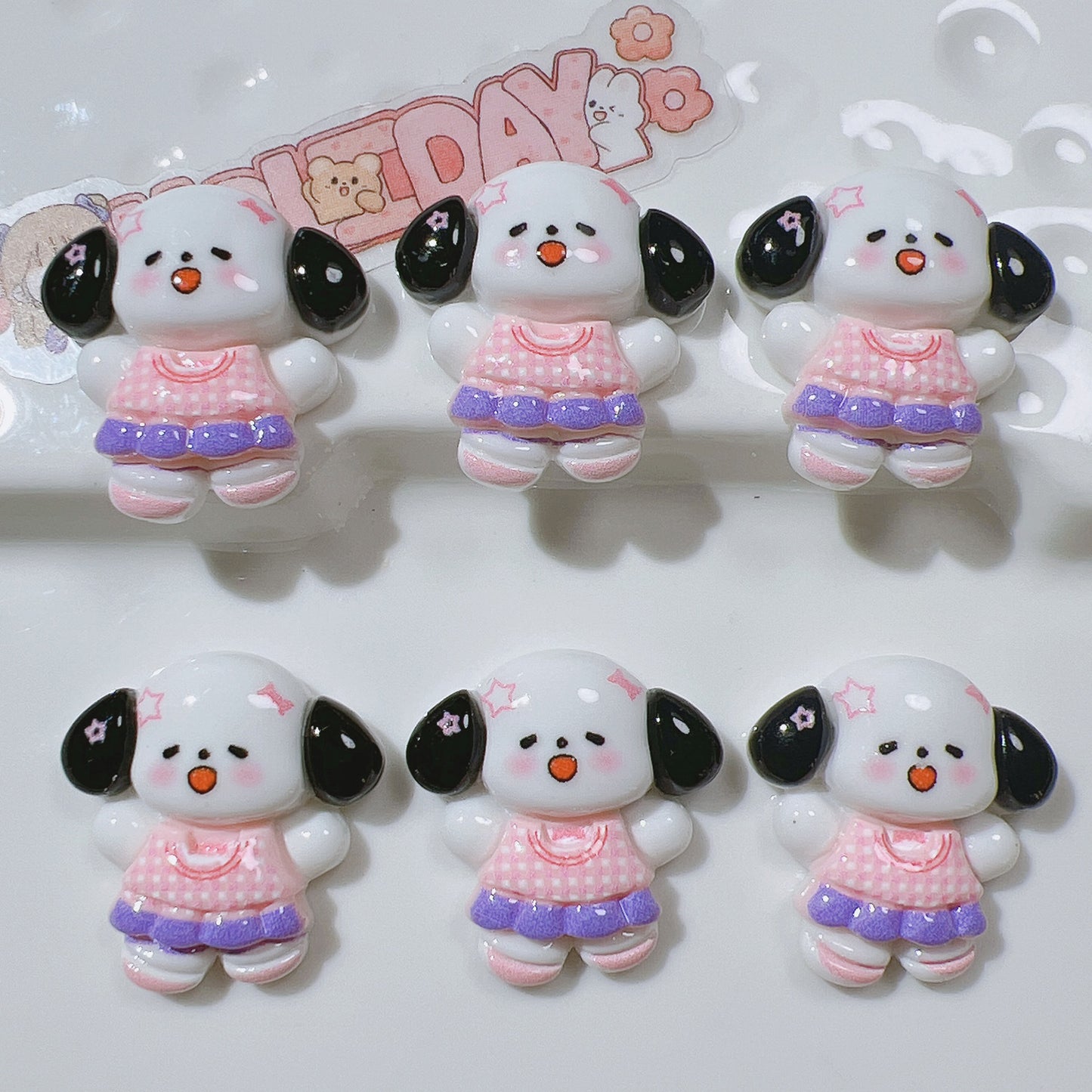 (5pic for 1bag)Cutie black ear dog diy resin charms (pack offline)