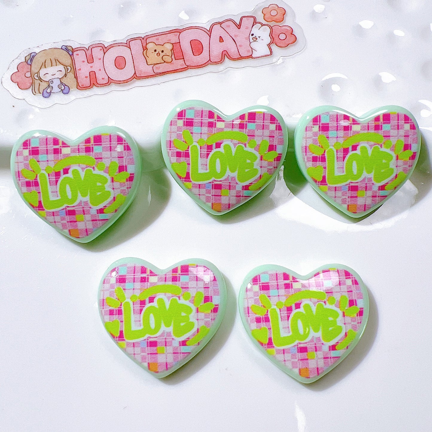 (5pic for1bag)Cutie heart diy charms resin (pack offline)