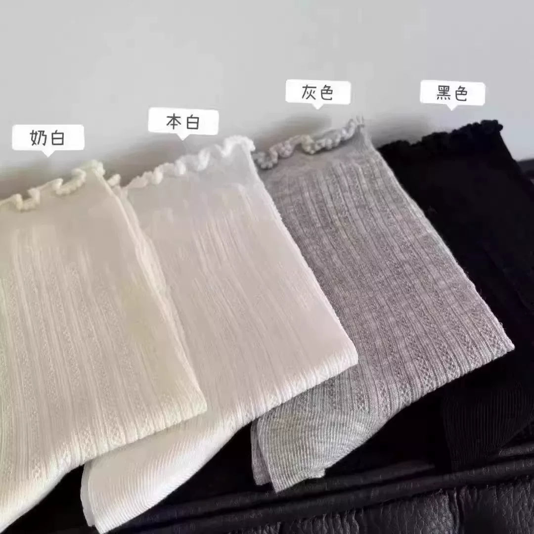 Breathable Balletcore Crew Socks for Women | Thin Summer Mesh