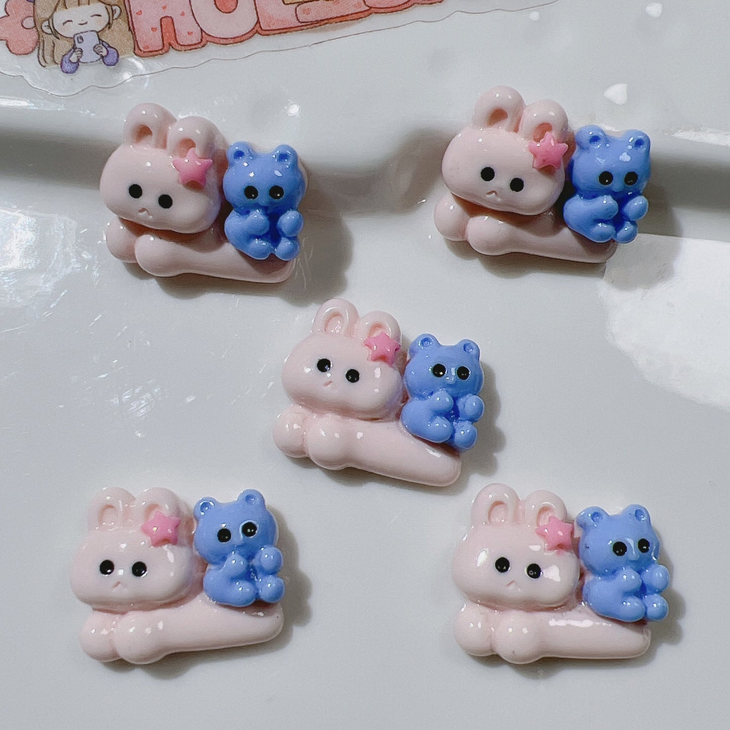 (5 Pic for 1 Bag) Cutie Rabbit Bear Diy Resin Charms (Pack Offline)