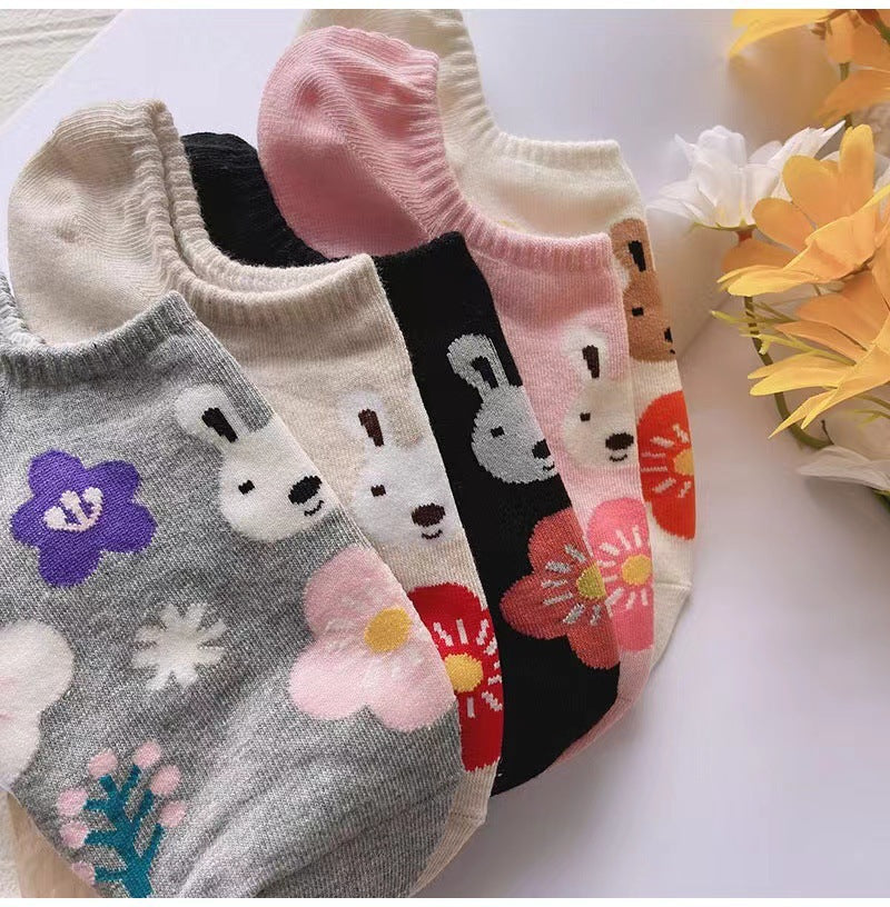 Cute Floral Rabbit No-Show Socks for Women | Casual Cotton