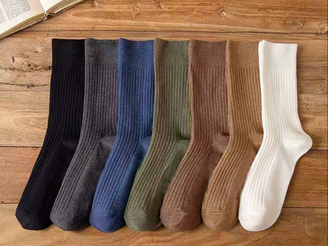 Solid Ribbed Crew Socks for Men | Casual Everyday Cotton Socks