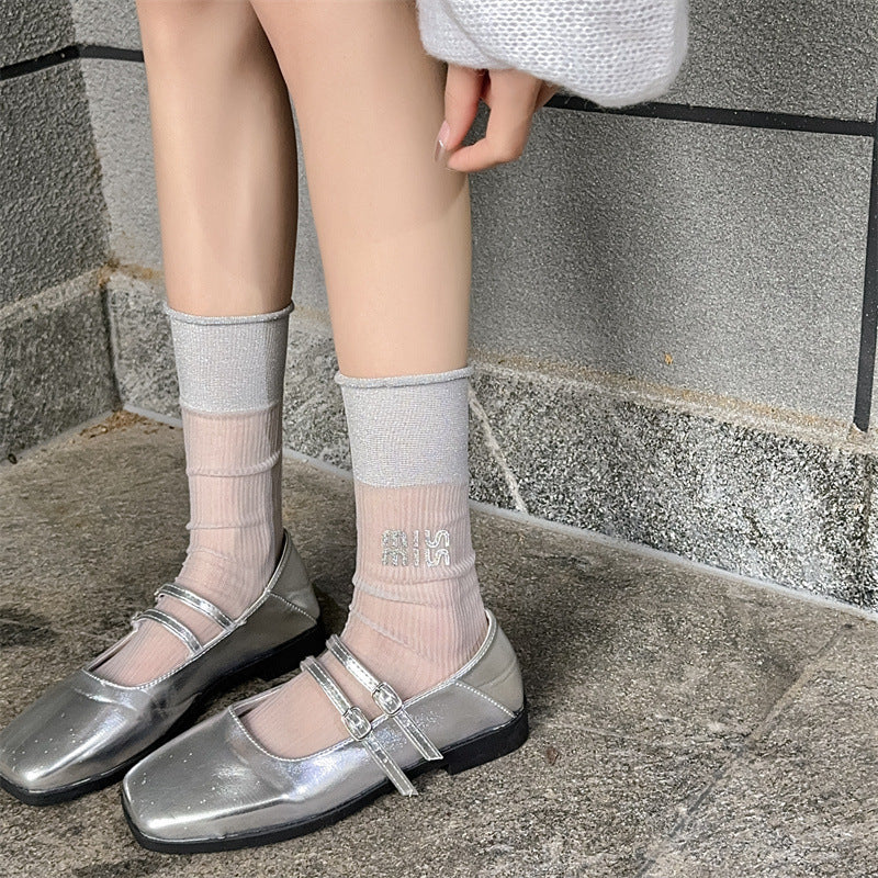 Sheer Glitter Crew Socks for Women | Summer Breathable Socks