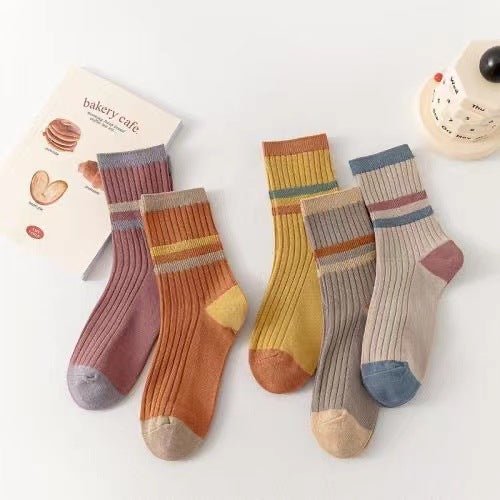 Striped Cotton Crew Socks for Women | Warm Fall Winter Casual Socks
