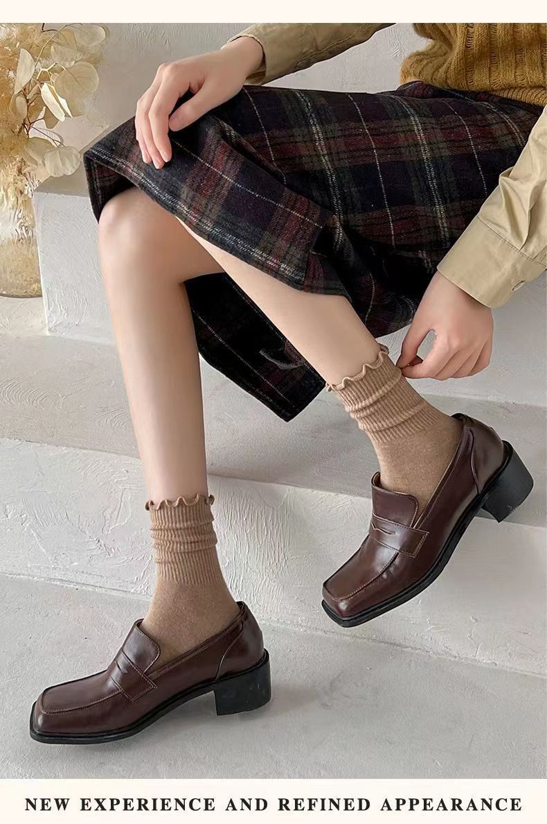 Ruffled Edge Crew Socks for Women | Neutral Cotton Everyday Socks