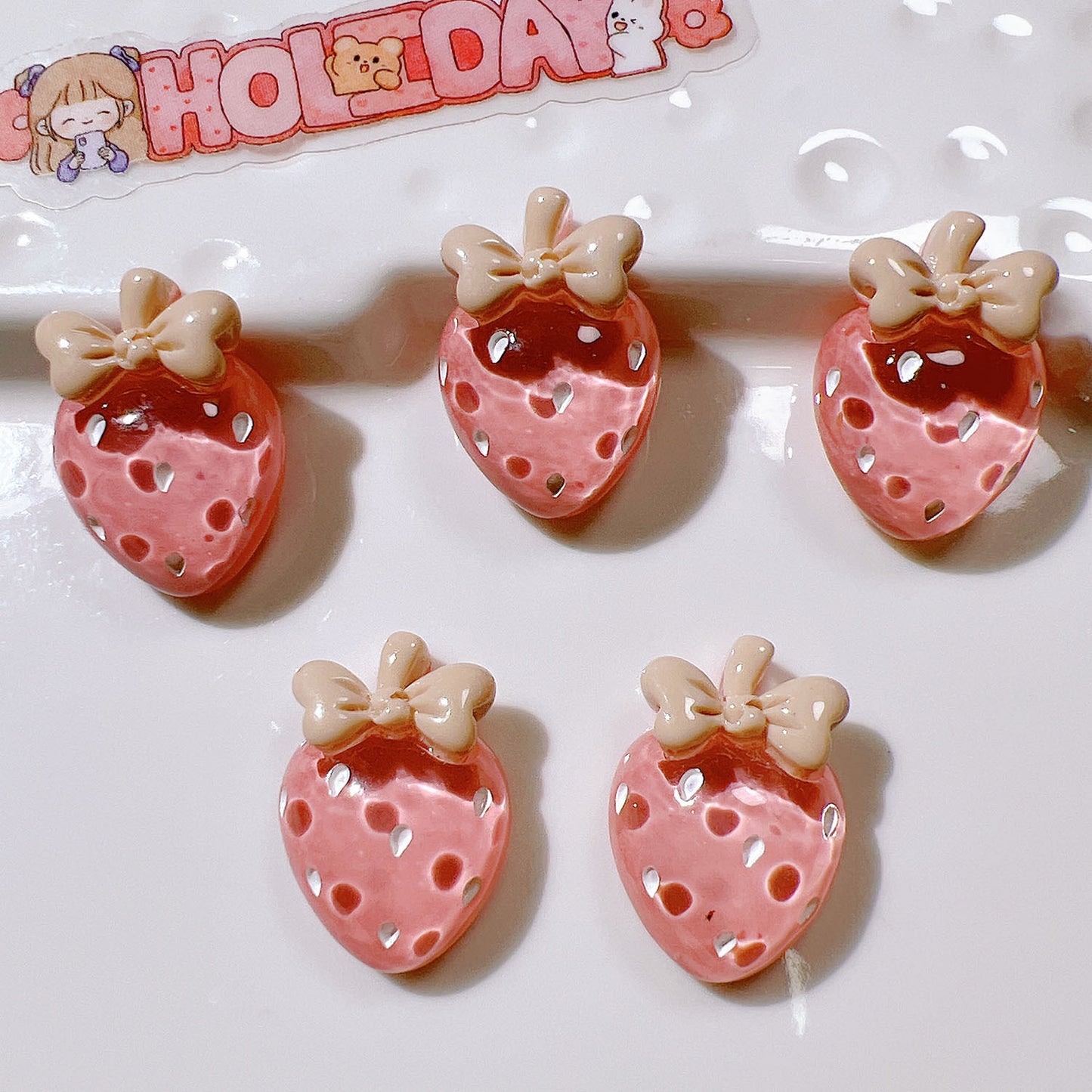 (5pic for 1bag)Cutie Transparent Strawberry Diy Resin Charms (pack Offline)