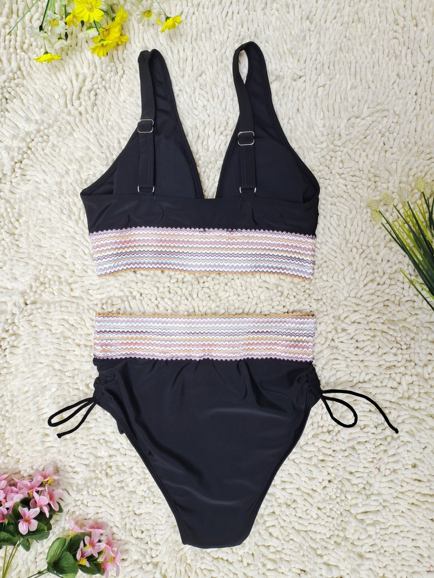 Deep V High-Waisted Black Bikini Set | Sexy Women's Swimwear
