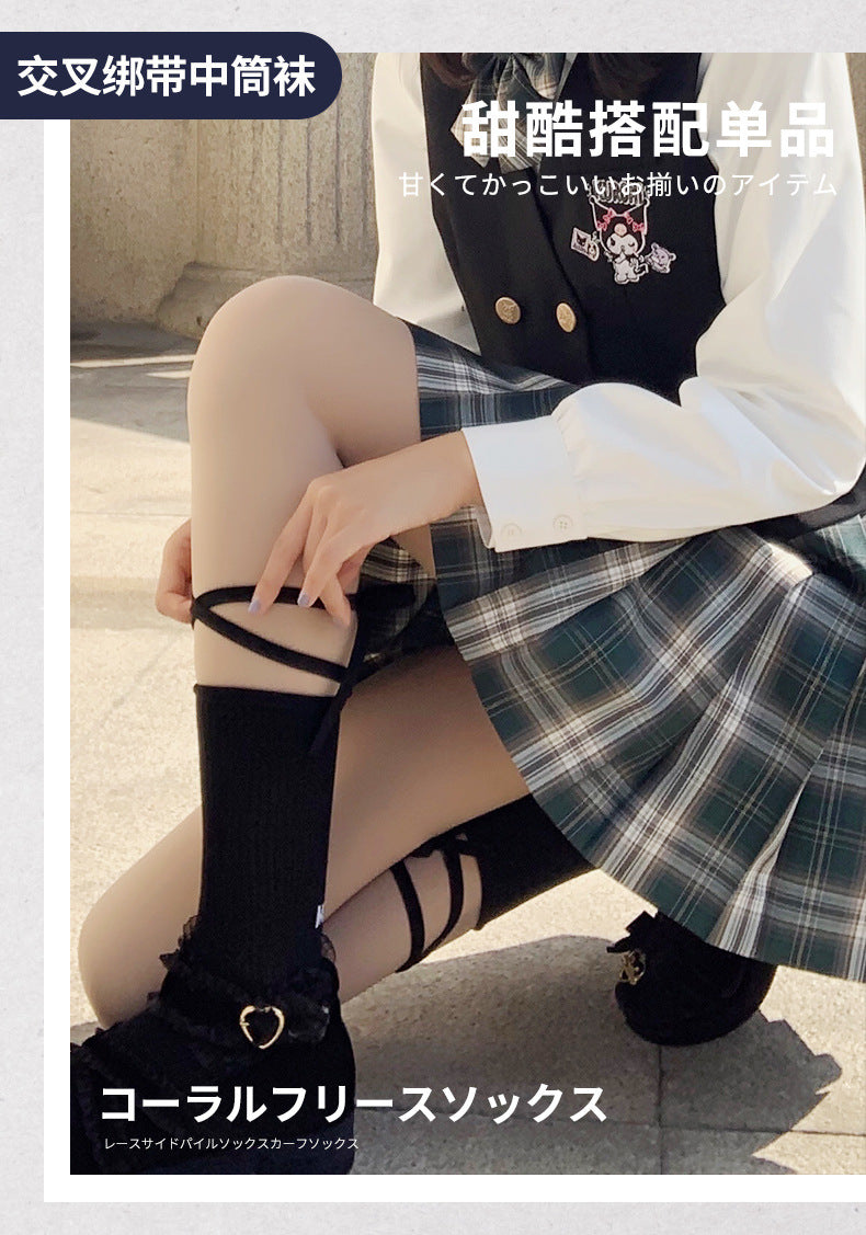 Crisscross Strappy Crew Socks | Trendy Cotton Socks for Women