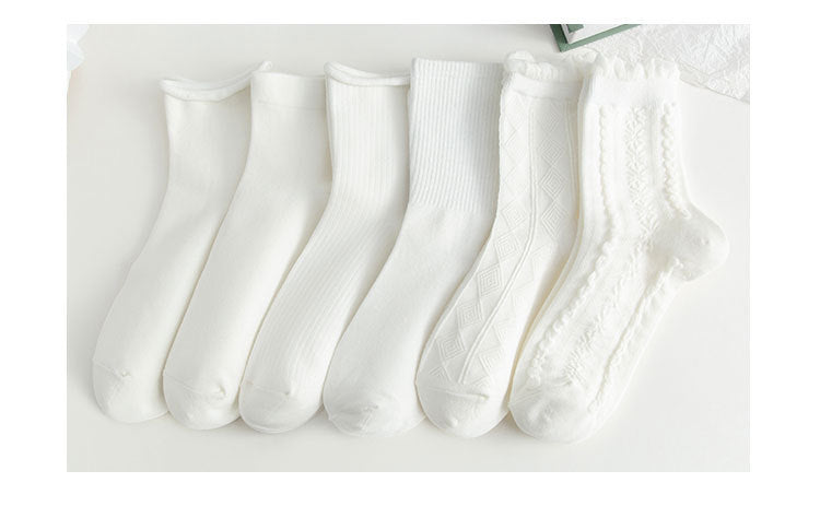 White Ruffled Crew Socks | Cute JK Style Cotton Women's Socks