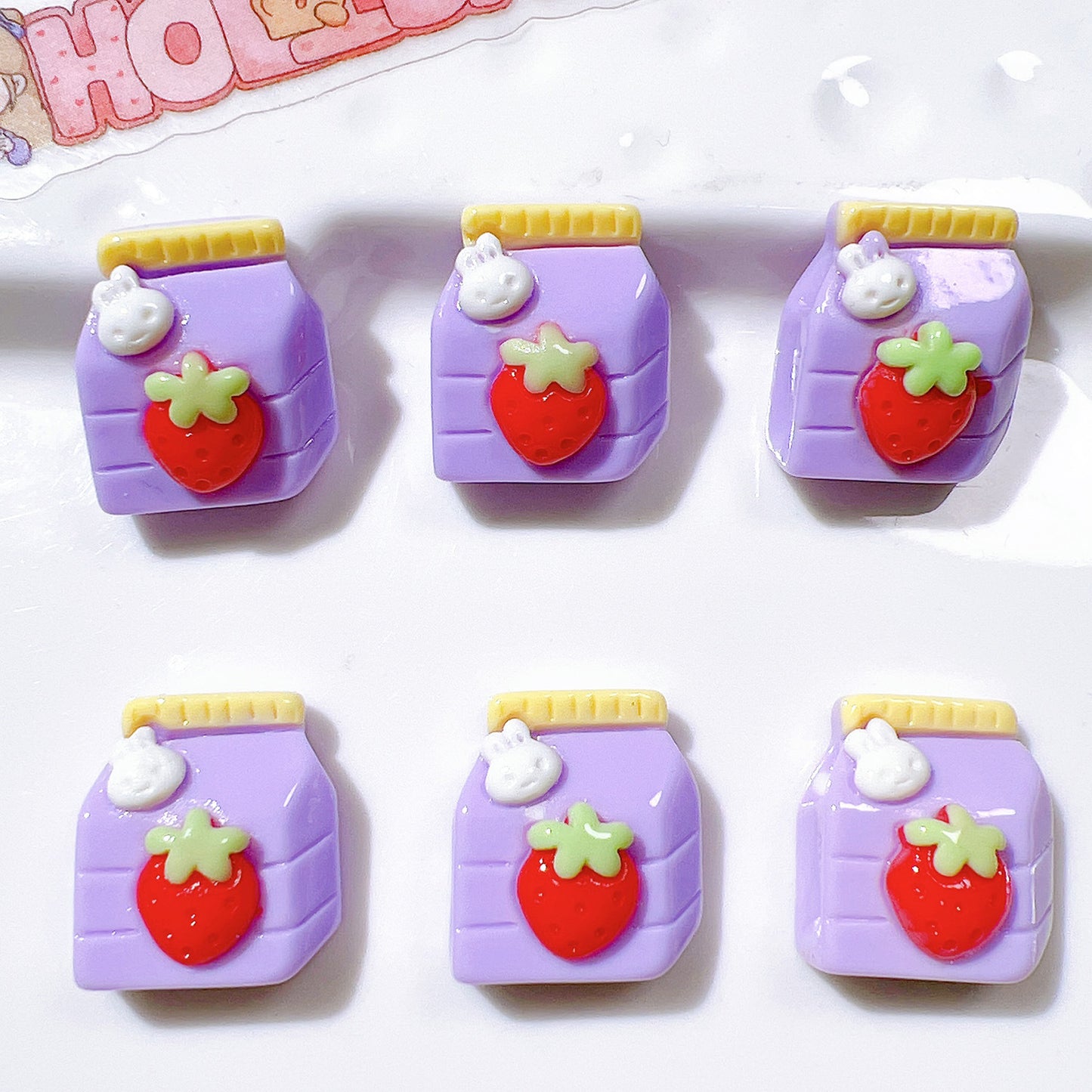 (5pic for1bag)Cutie small strawberry beverage bottle resin charms (pack offline)
