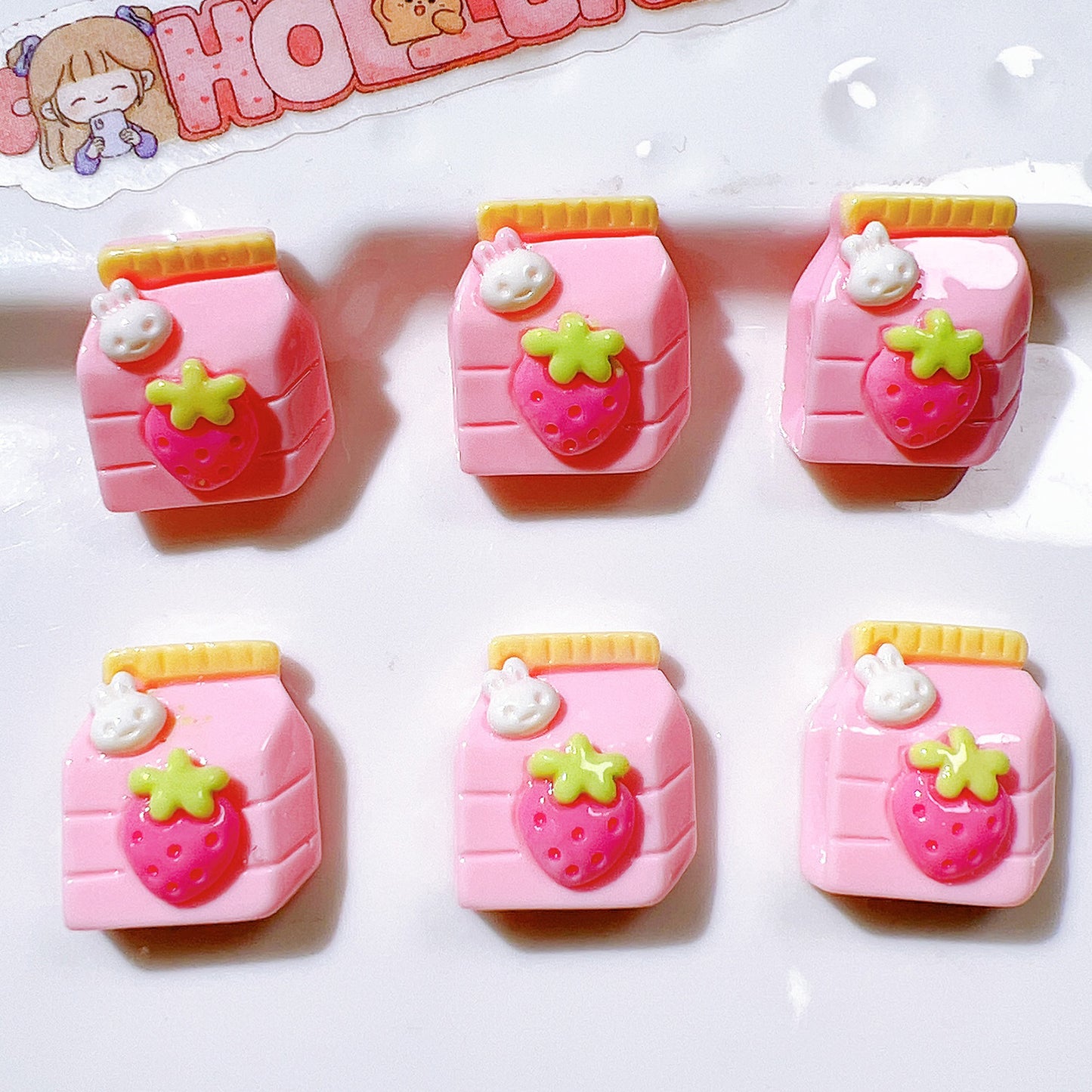 (5pic for1bag)Cutie small strawberry beverage bottle resin charms (pack offline)