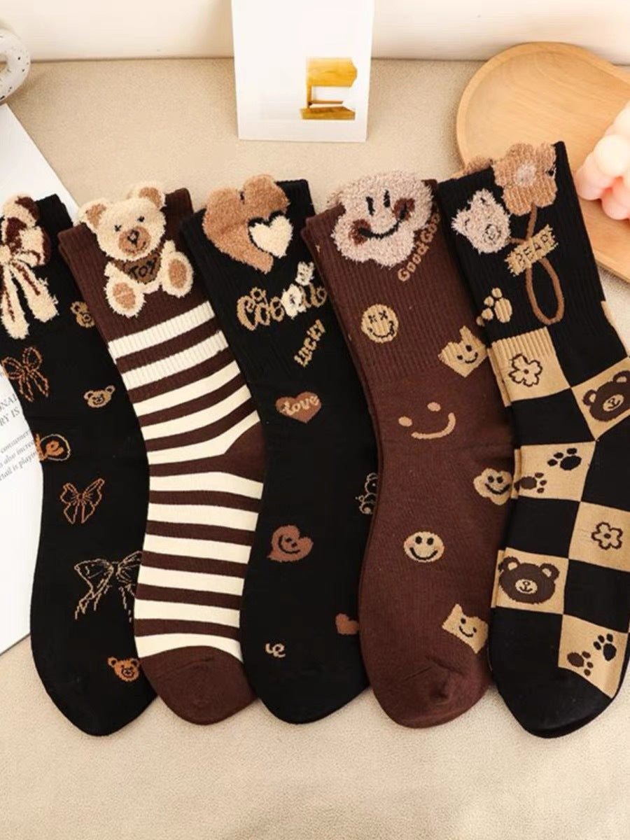 Cute Bear Crew Socks for Women | Cozy Fall Winter Patterned Socks