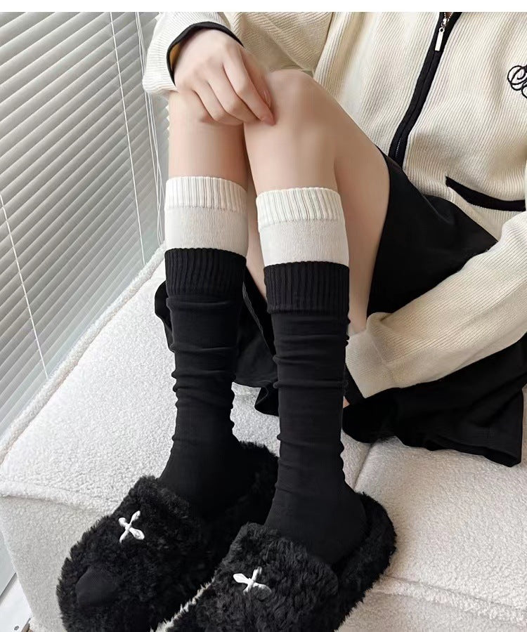 Two-Tone Double Cuff Calf Socks for Women | Slouch Knee High Socks