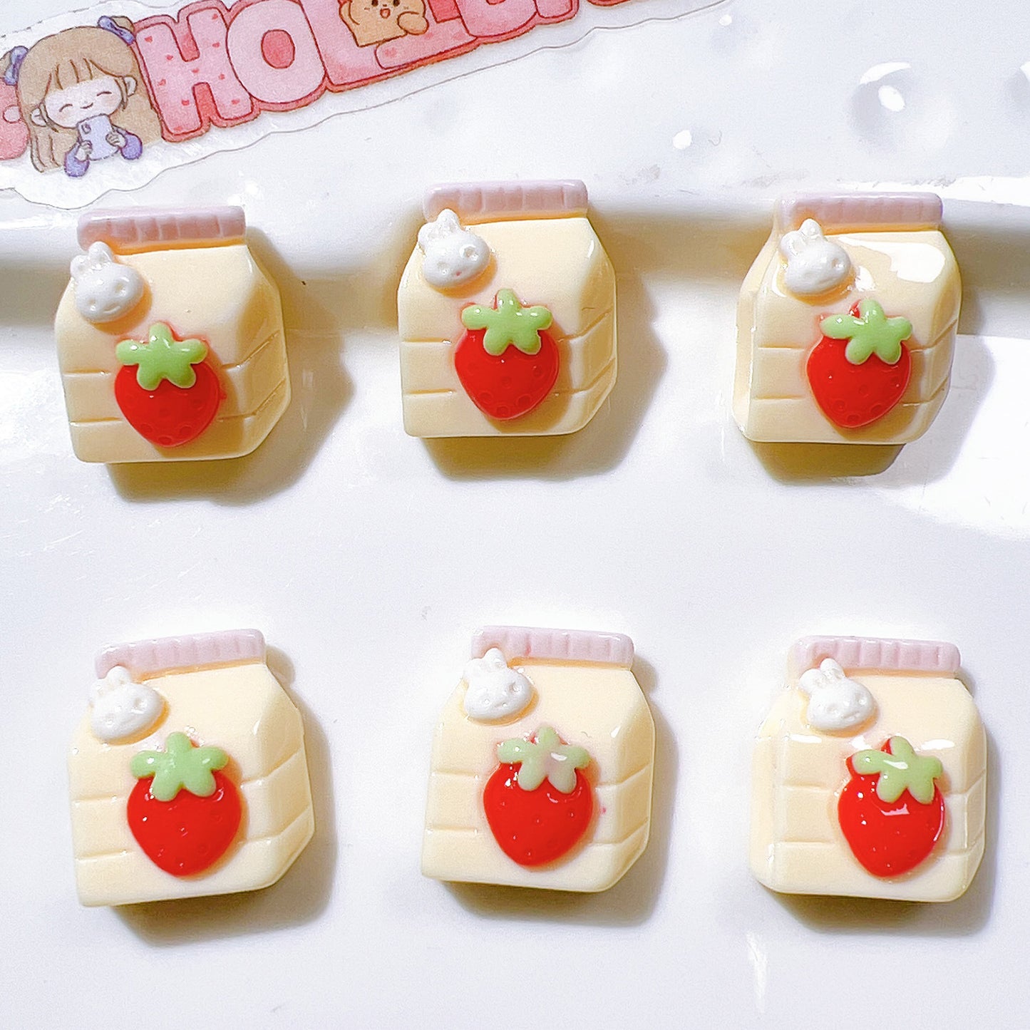 (5pic for1bag)Cutie small strawberry beverage bottle resin charms (pack offline)