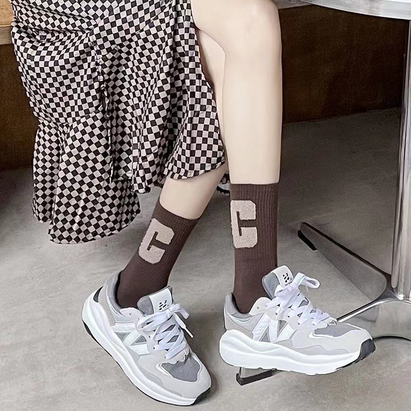 Trendy C Logo Crew Socks for Women | Soft Everyday Casual Socks