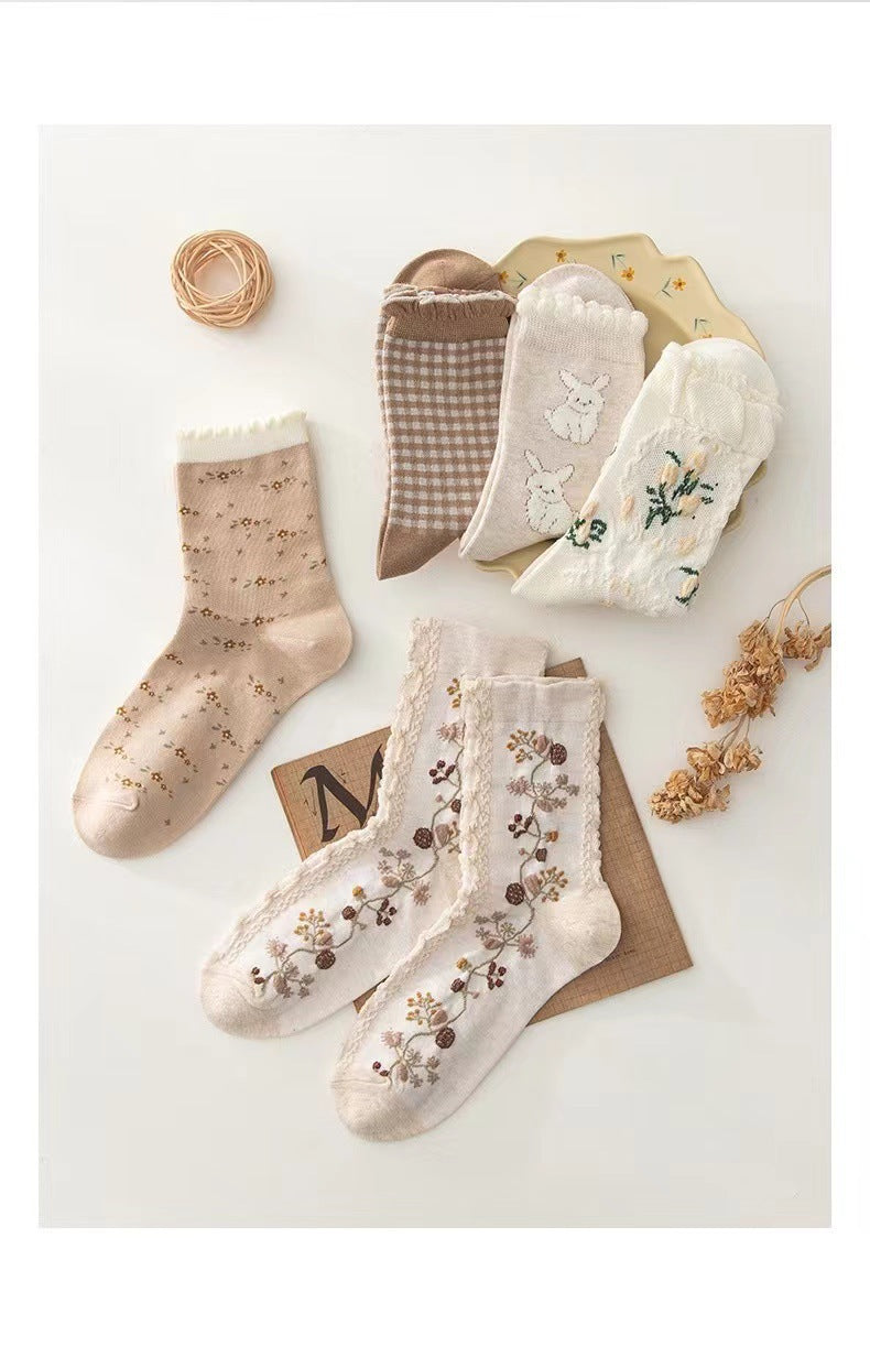 Cute Patterned Crew Socks for Women | Cotton Vintage Everyday Socks