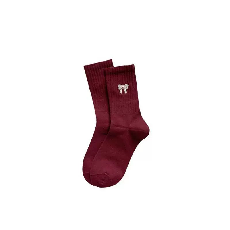 Women's Burgundy Striped Crew Socks | Soft Cotton Casual Socks