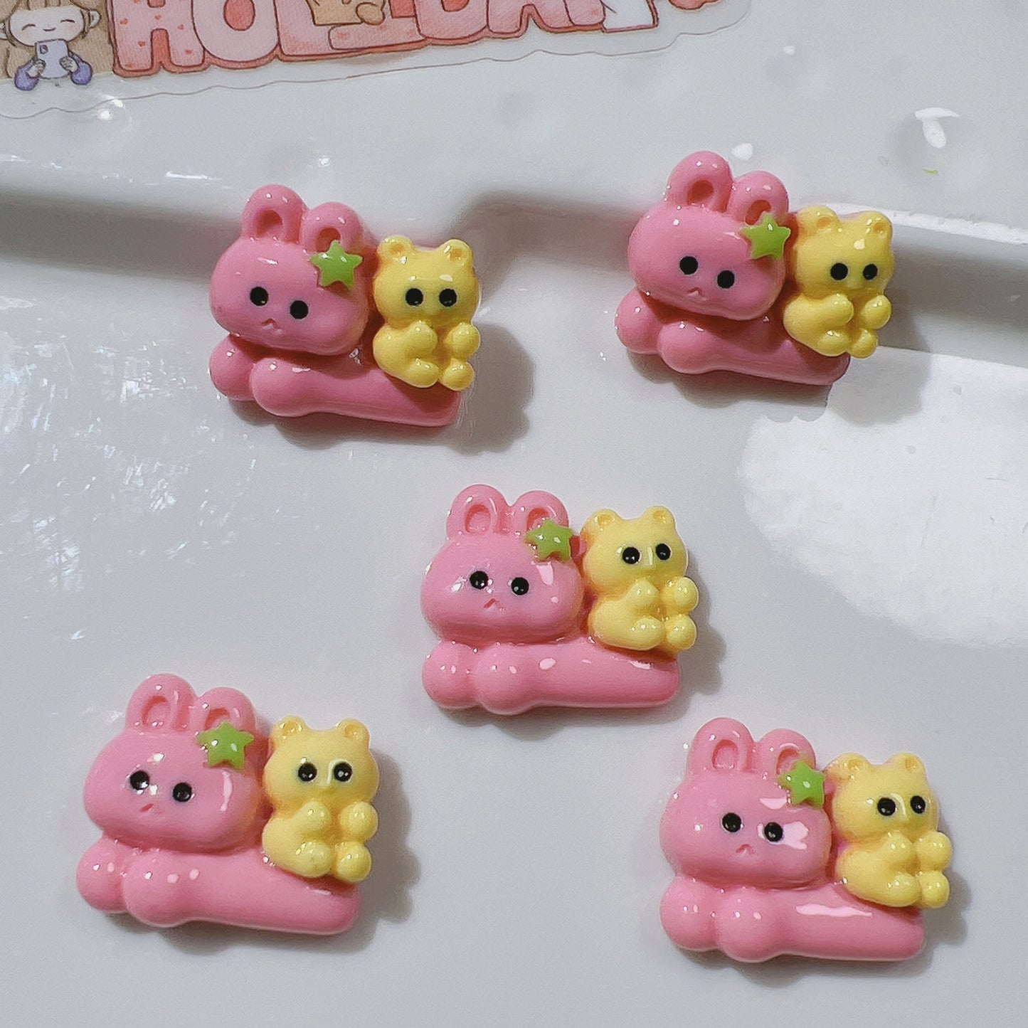 (5 Pic for 1 Bag) Cutie Rabbit Bear Diy Resin Charms (Pack Offline)