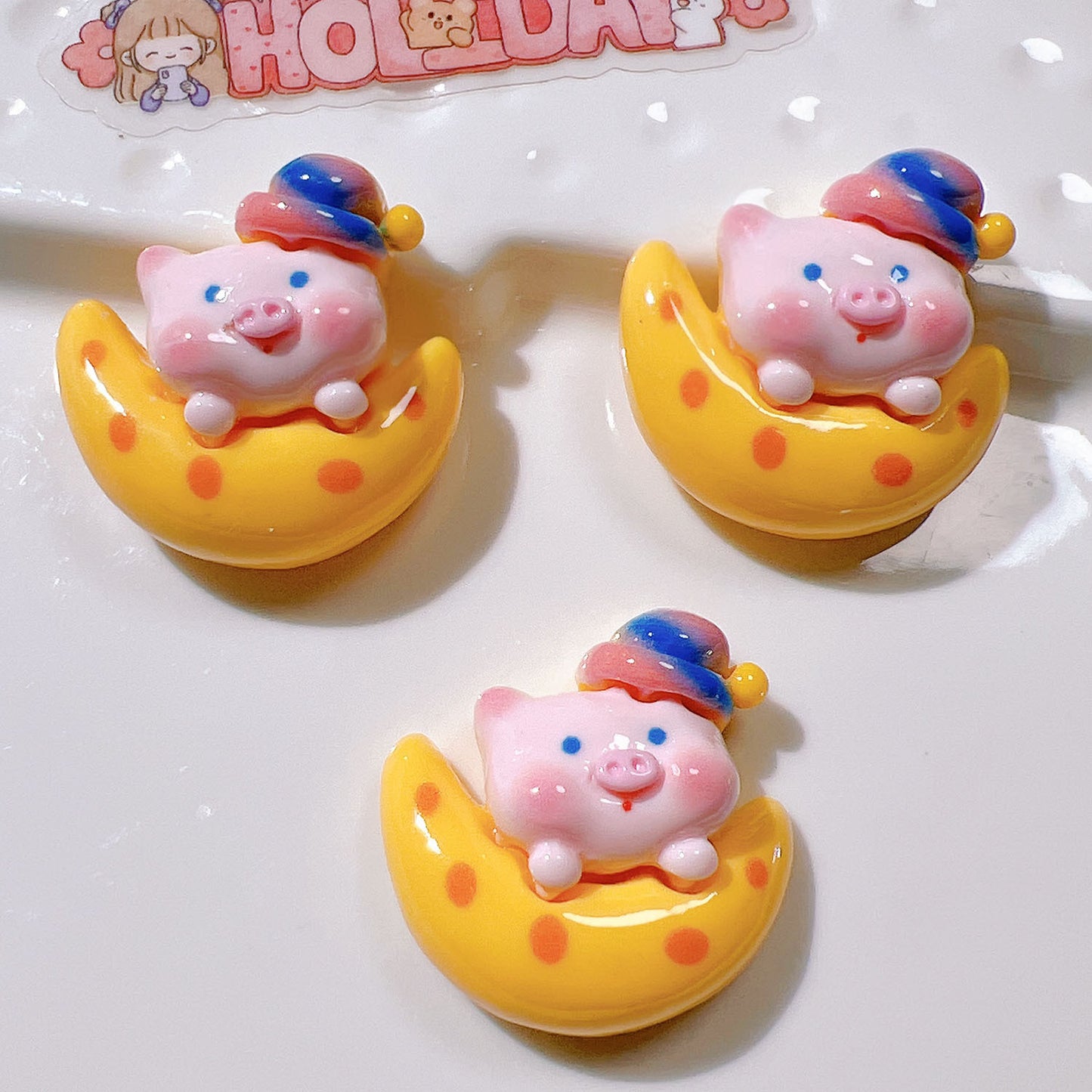 (5pic for 1 Bag)cutie Moon Pig Diy Resin Charms (Pack Offline)