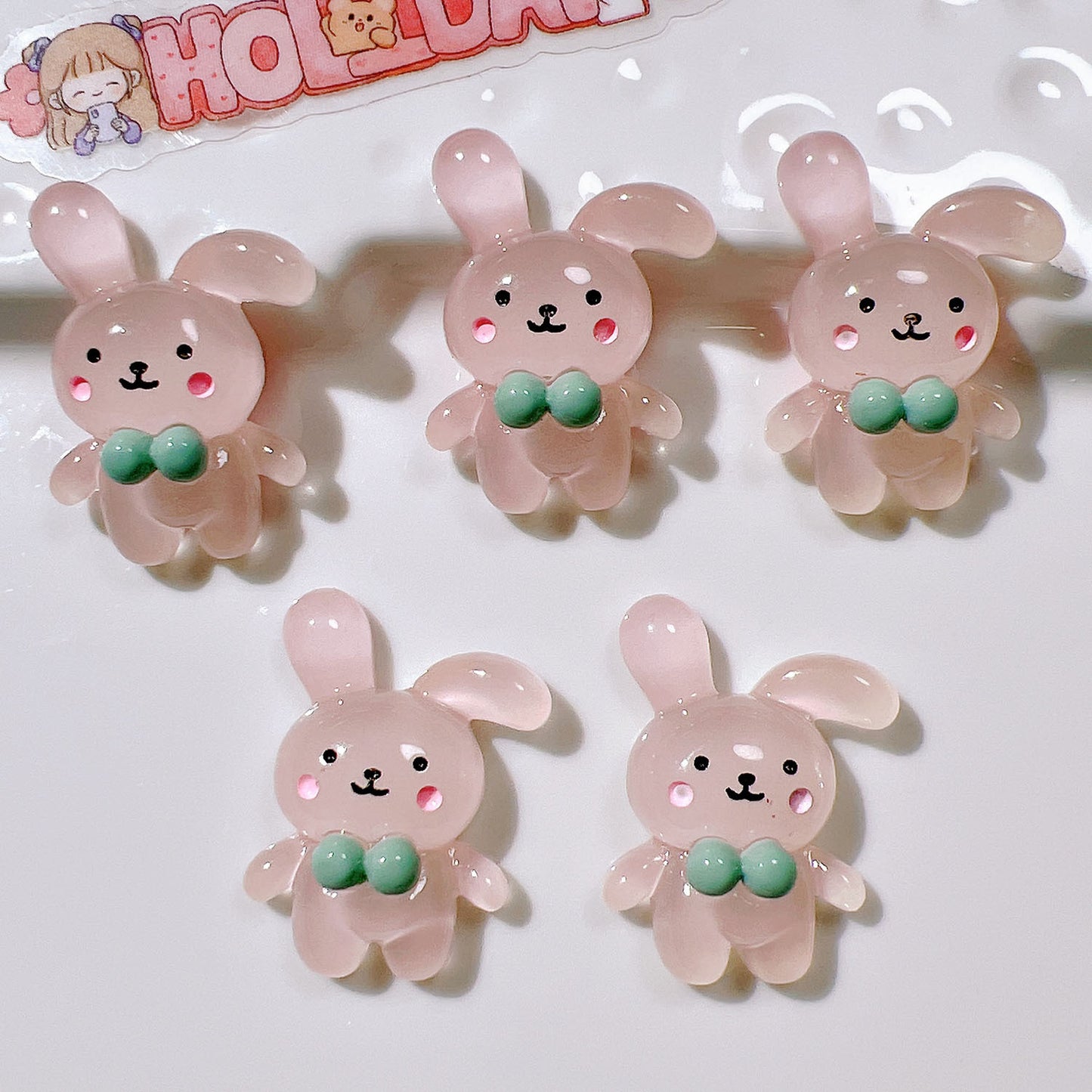 (5pic for 1 Bag) Cute Night Glowing Bunny Bear DIY Resin Charms (Pack Offline)