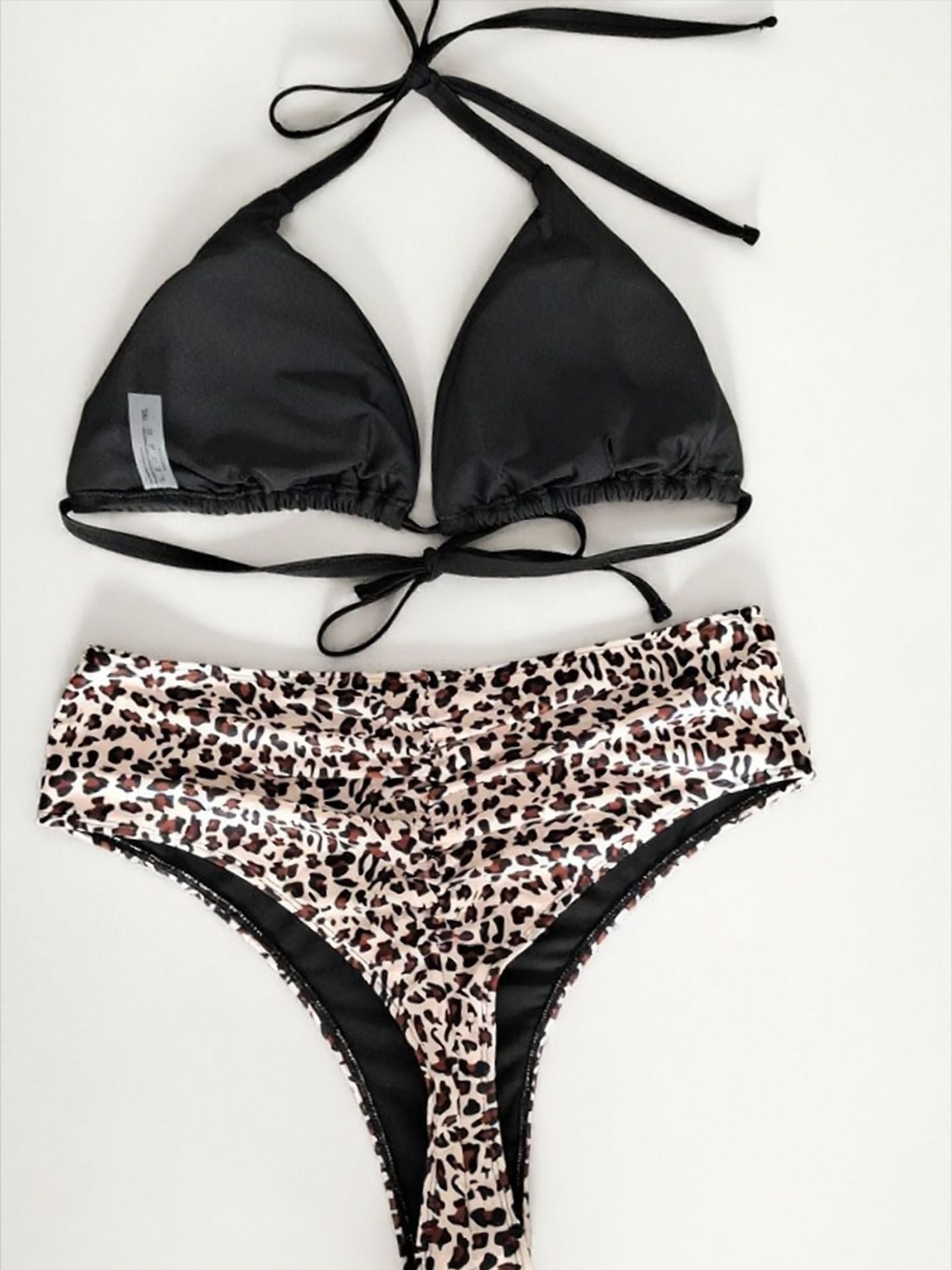 Plus Size Deep V Halter Bikini Set | Black Leopard Swimwear