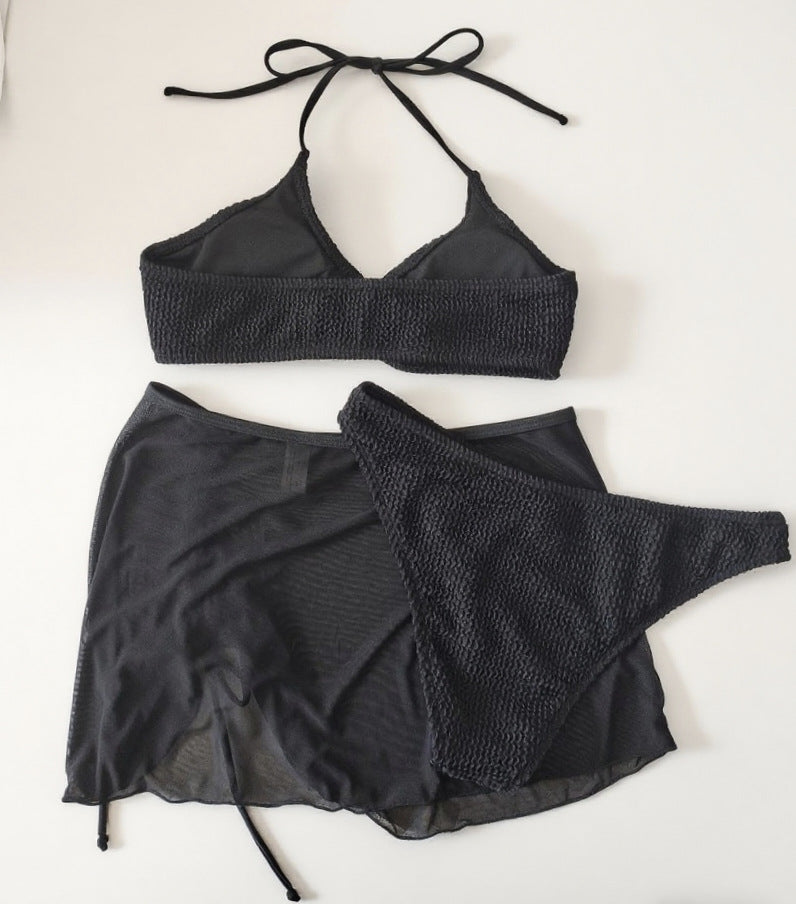 Textured Halter Mesh Skirt Bikini | Sexy Women's Beach Swimwear