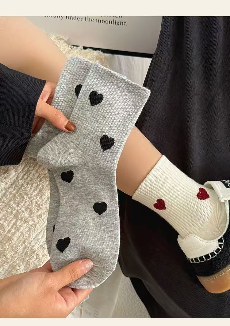 Heart Print Cotton Crew Socks for Women | Casual Trendy Everyday