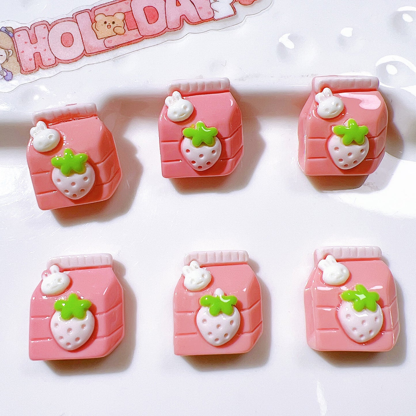 (5pic for1bag)Cutie small strawberry beverage bottle resin charms (pack offline)