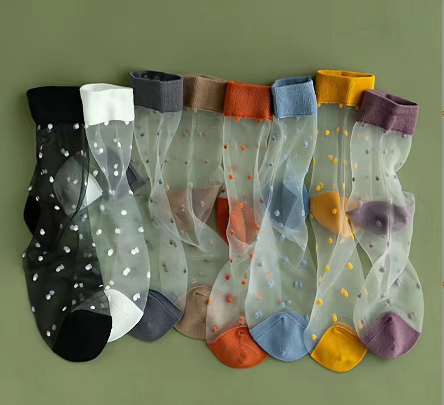 Polka Dot Sheer Crew Socks | Thin Summer Women's Transparent Socks