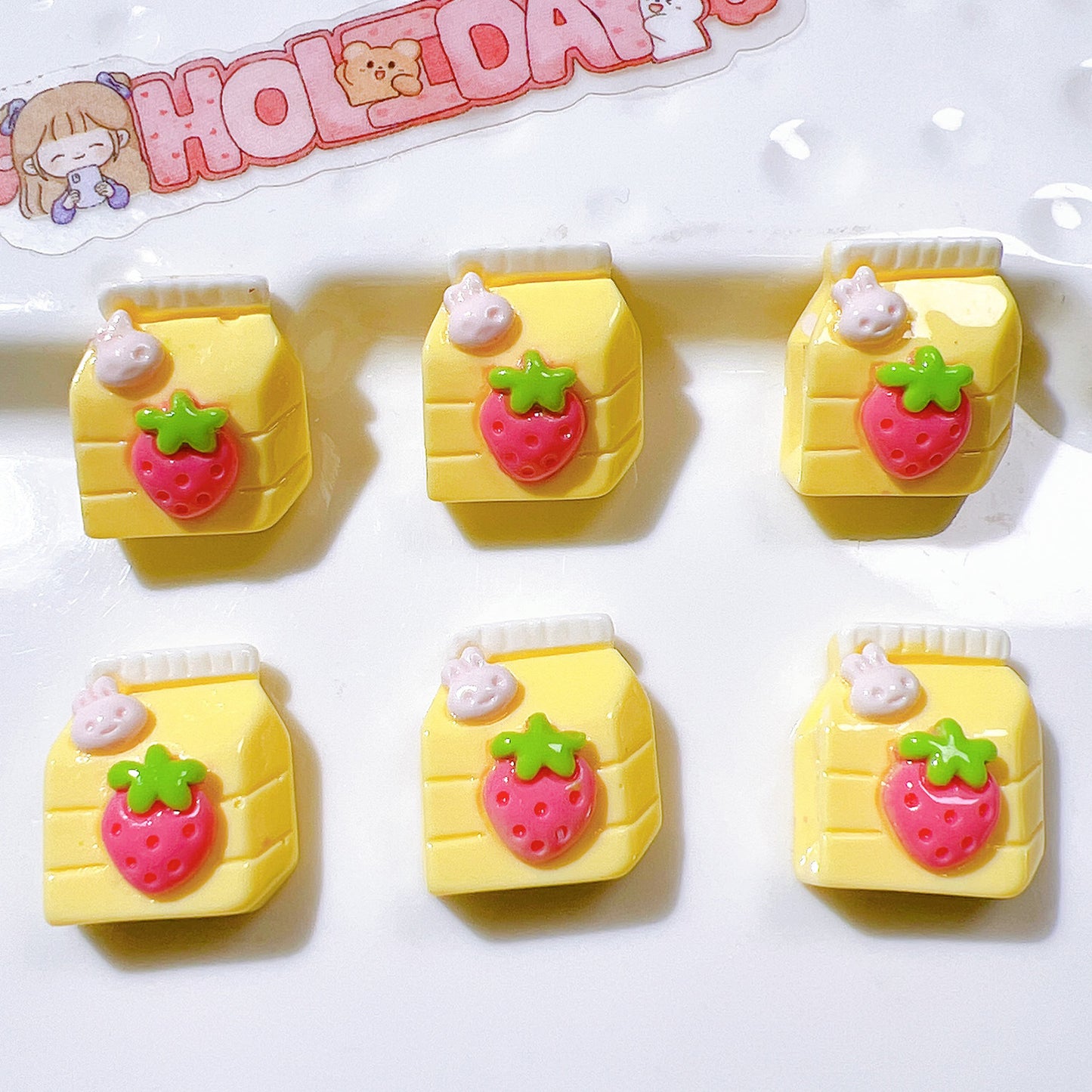 (5pic for1bag)Cutie small strawberry beverage bottle resin charms (pack offline)