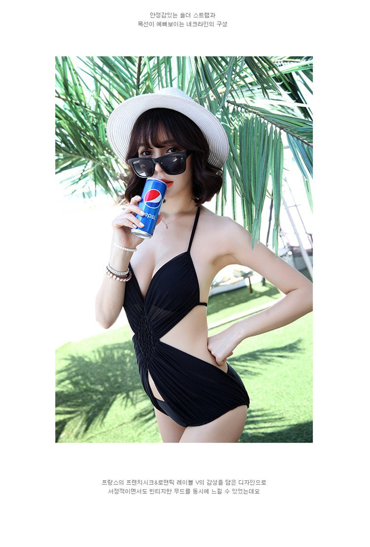Sexy Halter Cutout One-Piece Swimsuit | Tummy Control Swimwear