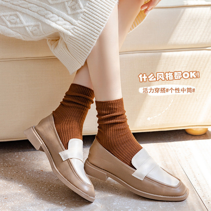 Trendy Slouch Crew Socks | Solid Neutral Socks for Women