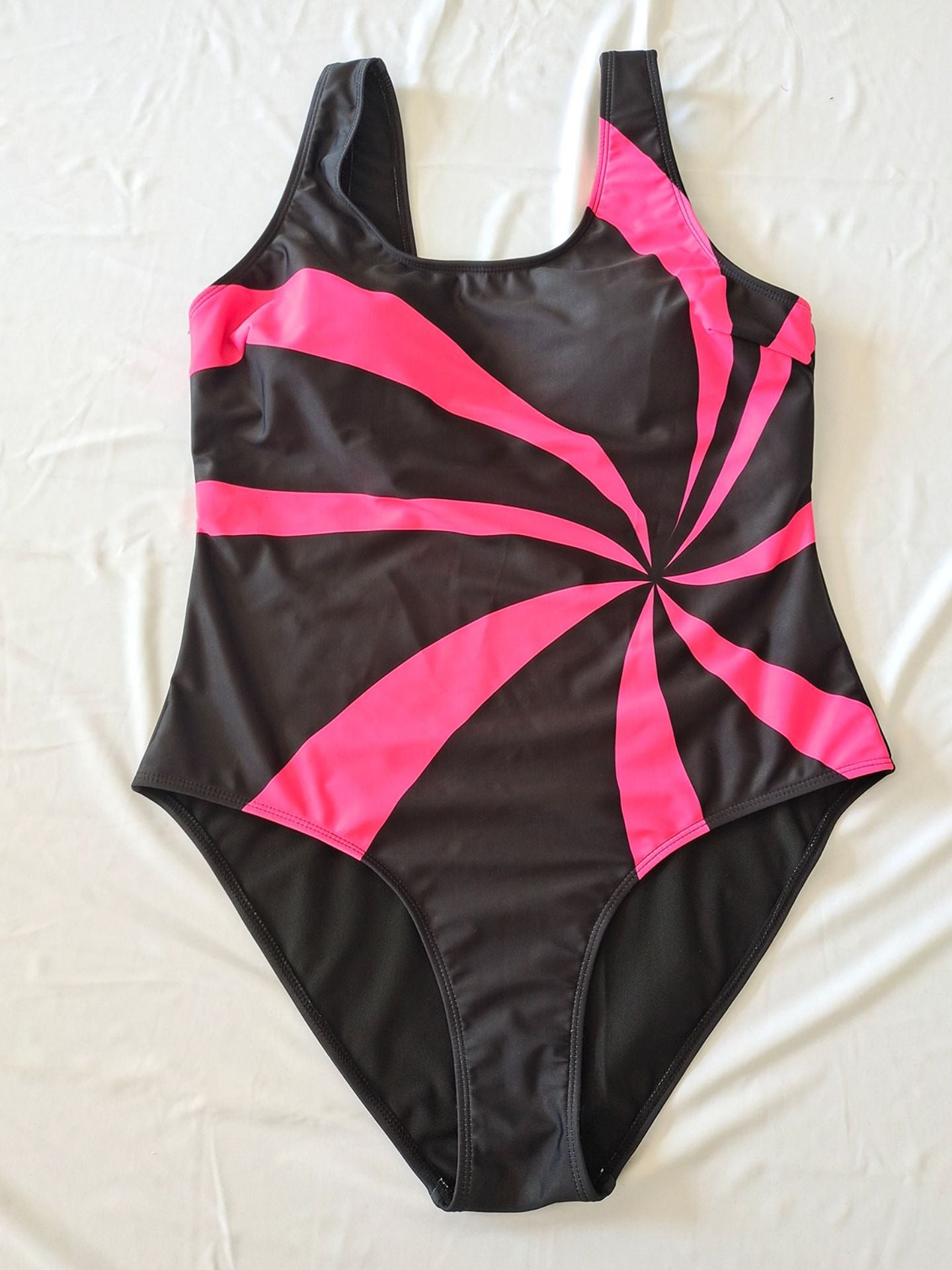 Plus Size Pink Spiral Stripe One-Piece Swimsuit | Modest Swimwear