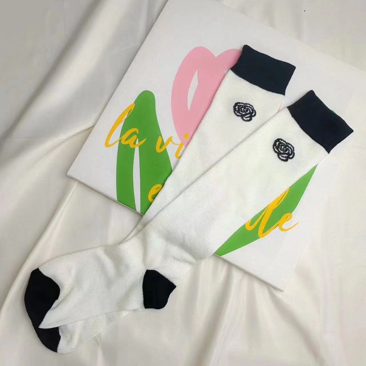 Embroidered Camellia Knee High Socks for Women | Chic JK Style